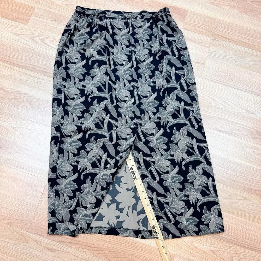 Women’s Vintage Maxi Skirt Size 16 Black Floral Tropical 90s 80s Boho Festival